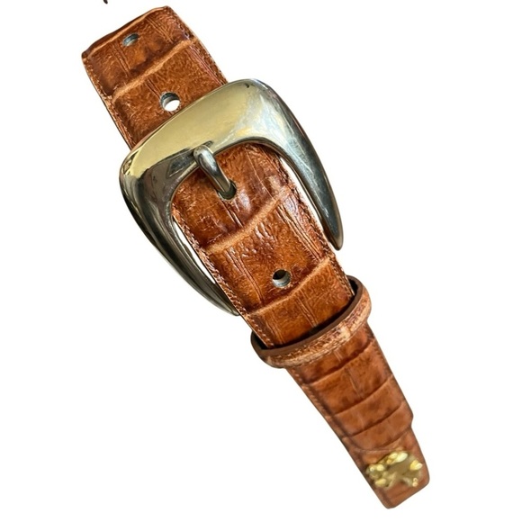 Vintage Brown Croc Embossed Leather Ladies Belt Size Large 80’s 90’s eclectic main image 5